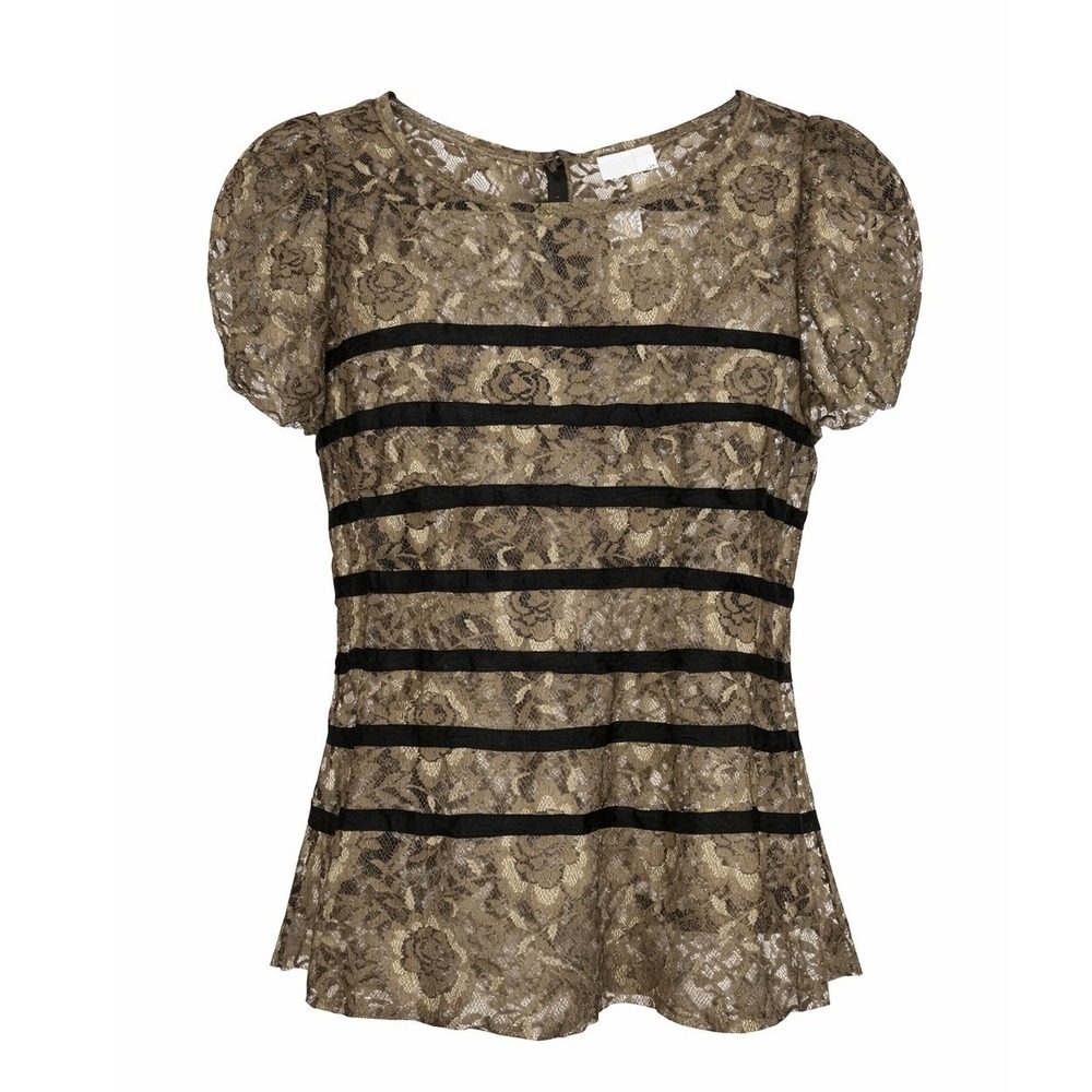 2B. Rych Brown Lace Blouse Top Women's Size 8 Full Back Button Up Cottage Boho